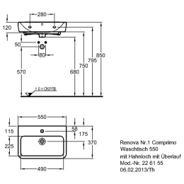 Geberit Renova Compact 226155000 Раковина, подвесная