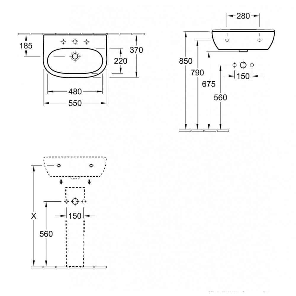 Раковина укороченная 51665501 VILLEROY&BOCH O'NOVO, 550х370 мм