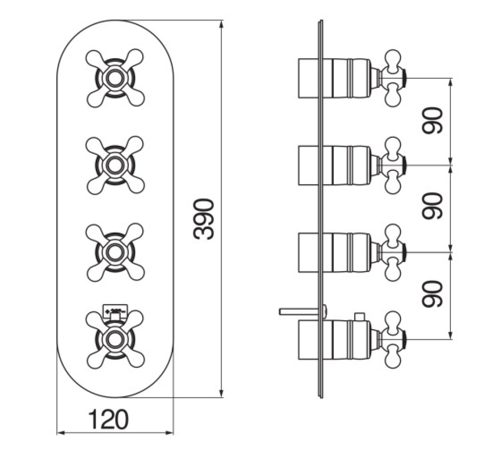 Смеситель термастатический для душа Nobili GRC5104GDP на 4 потребителя, золото