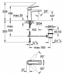 Фото 23029000 Grohe Allure Brilliant Смеситель для раковины, сливной гарнитур