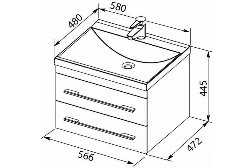 Фото Раковина 58 см Aquanet Нота (00281220) Прямоугольная