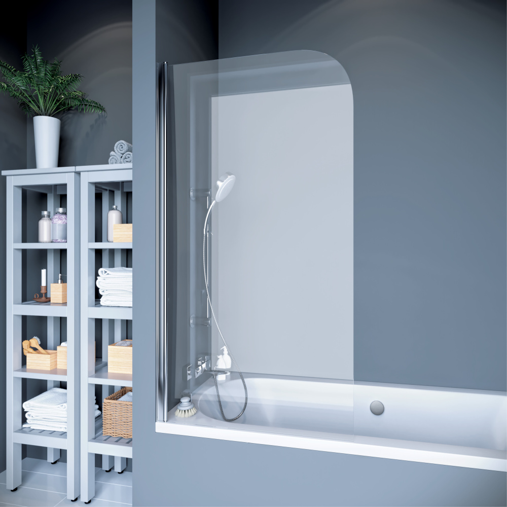 Фото Шторка на ванну Koller Pool Waterfall Line одноэлементная 750х1400 chrome; clear (QP93(right) chrome