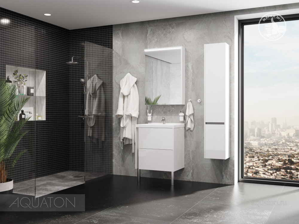 Фото Шкаф - колонна Aquaton Стоун правый белый 1A228403SX01R