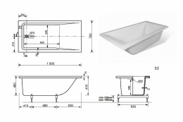 Фото Ванна из литого мрамора 150x75 Эстет Дельта 150 (ФР-00000639)