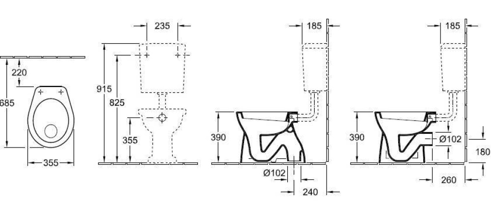 Унитаз напольный 76191001 VILLEROY&BOCH O'NOVO, 355x465 мм