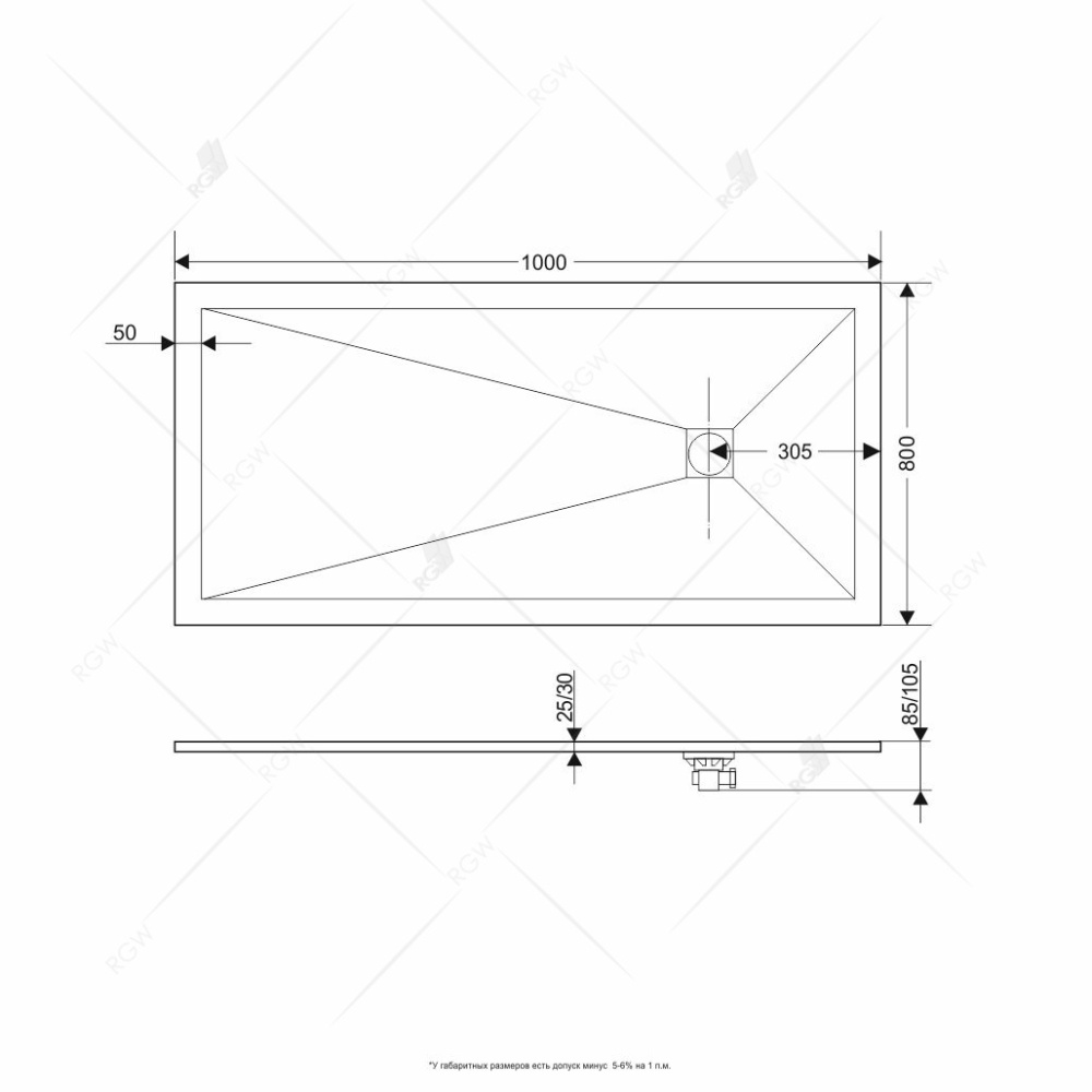 Душевой поддон RGW Stone Tray 16152810-02 прямоугольный
