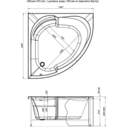 Акриловая ванна 150x150 Aquanet (00203906), Четверть круга