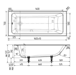 Фото Чугунная ванна Wotte Line 150x70 пристенная, белая