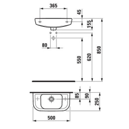 Раковина Laufen Pro 8.1695.7.000.105/6.1 50*25 см отверстие слева/справа