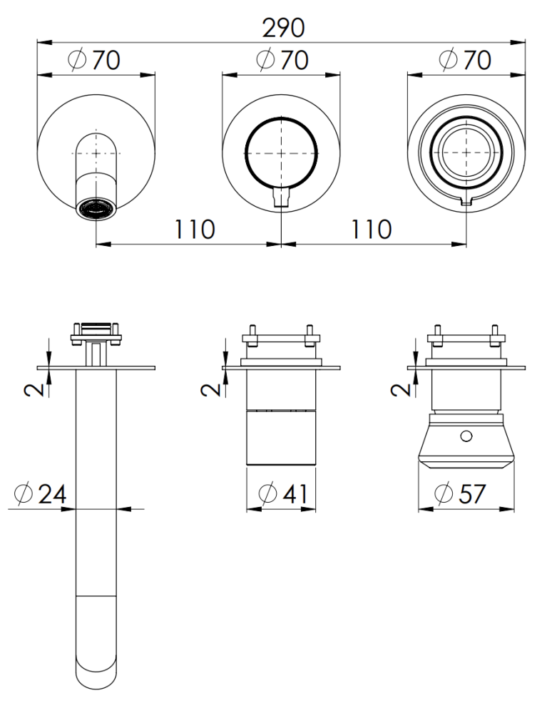 Фото Смеситель для ванны Remer Element ET54D2PWBRP, медь брашированная