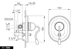 Смеситель Nicolazzi Classico Monokomandi 3460GB76 для ванны/душа, гальваническое золото