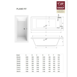 Knief Plane Fit Ванна встроенная 180x80см с ножками, цвет белый