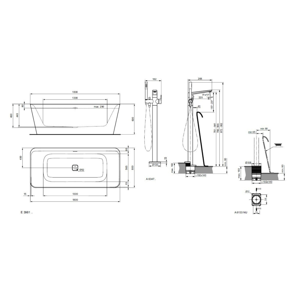 Акриловая ванна 180x80 Ideal Standard  (E398101)