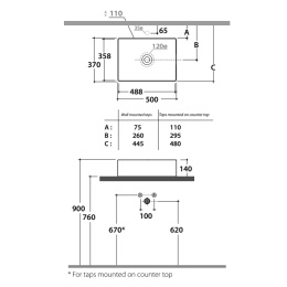 Фото Раковина накладная Globo Le Pietre (B6R54BI) 50х37х14см., без отв. с донным клапаном, цвет: белый