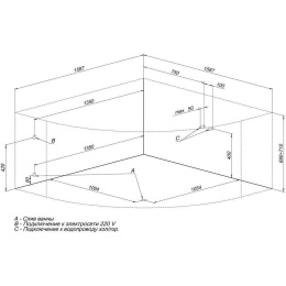 Акриловая ванна 160x160 Aquanet (00204034), Четверть круга