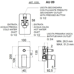 Remer Absolute AU09KBCFP Смеситель встраиваемый для ванны, черный хром (шлифованный)