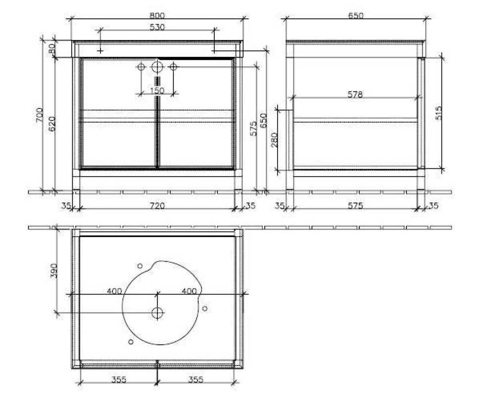 Тумба под раковину 95720000 VILLEROY&BOCH PURE STONE, 800x700x650 мм