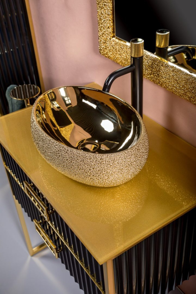 Фото Armadi Art 867-080-BG Тумба MONACO 80см h74см черная глянец + золото под раковину чашу