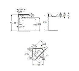 Фото Раковина угловая 57 см Roca Dama (32778C000) белый