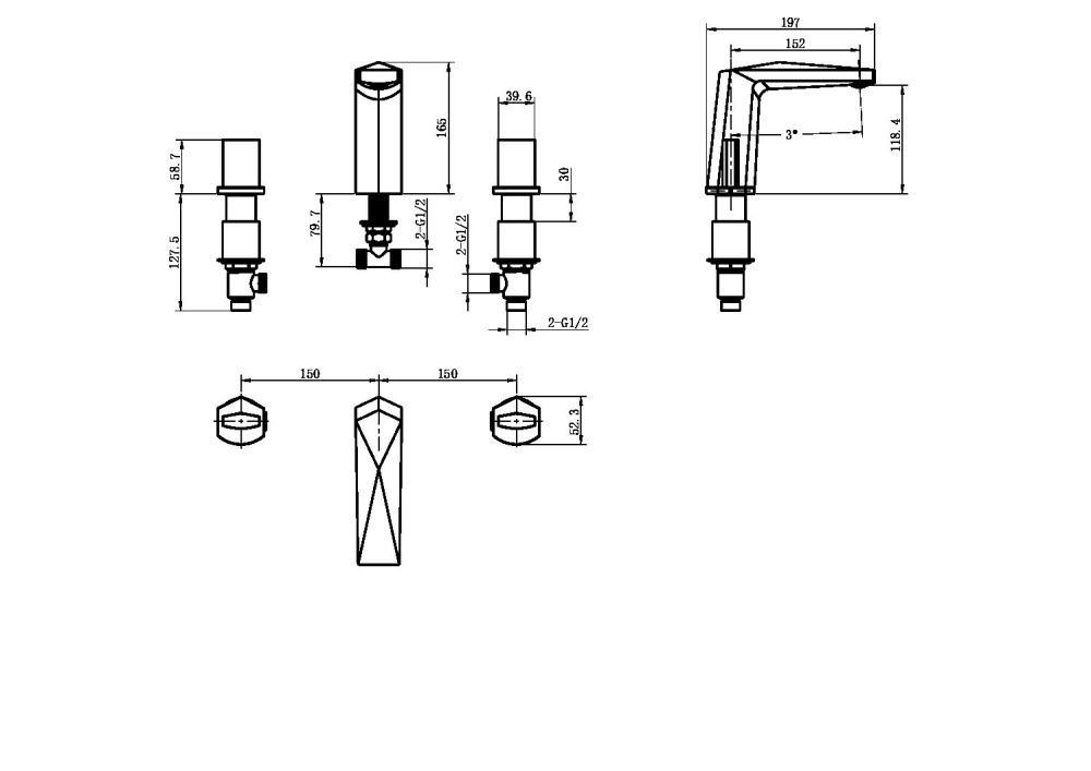 Смеситель врезной Boheme Venturo (150-SGM-ICE) сталь