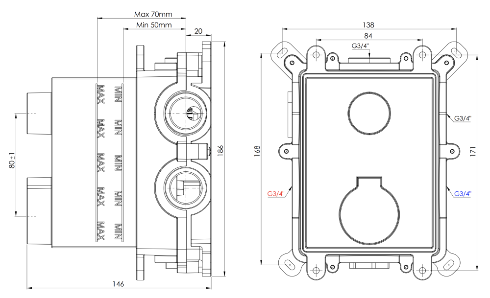 Фото Скрытая часть на 2 выхода Remer Thermobox RRBOX99D2
