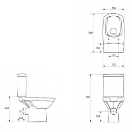 Компакт: CARINA NEW CLEAN ON 011 3/5,кр.дюр. slim lift,easy-off, белый, Сорт1  KO-CAR011-3/5-COn-S-D