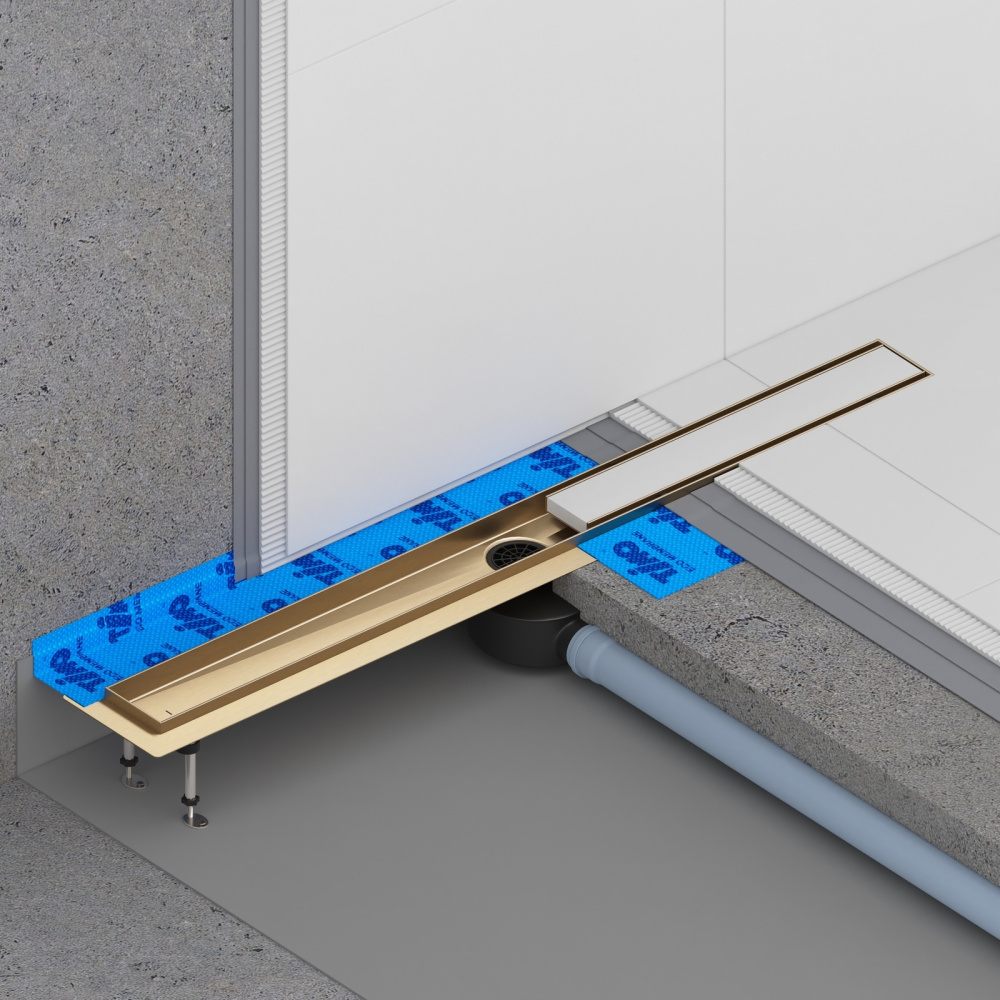 Фото Душевой лоток TIMO Drain System 1000 DS230210/17 с двусторонней панелью "plate" под плитку, Золото м