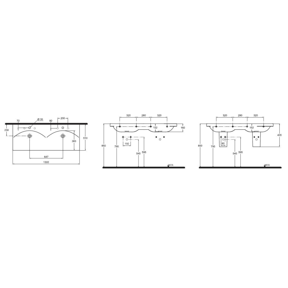 Раковина Ideal Standard Daylight K072901, 130 см двойная