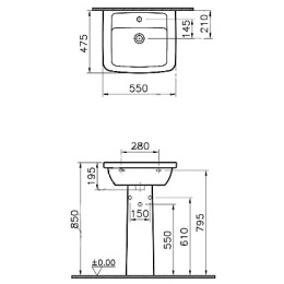 Раковина подвесная 55 см Vitra Form 300 (9602B003-7650) белый