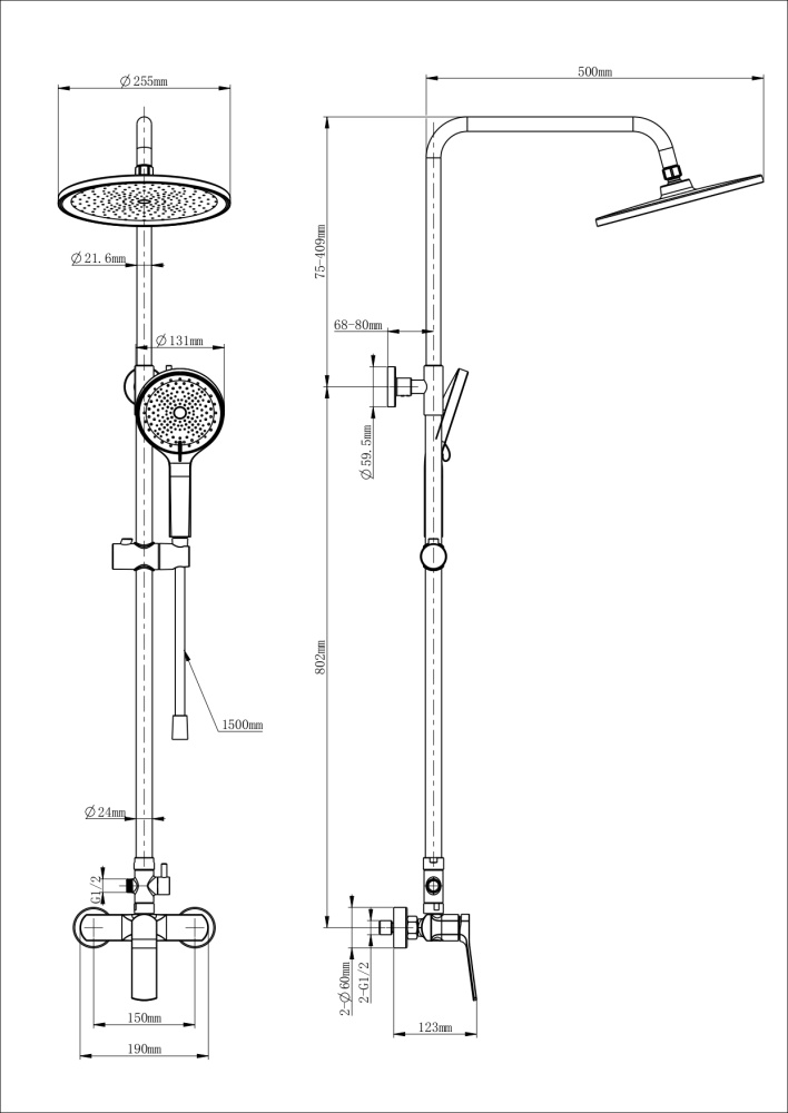 Душевая система Wonzon&Woghand (WW-B3200-MW) Белый