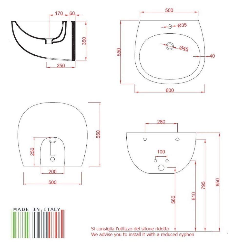Раковина 60 см ArtCeram File (FLL001 01 00)