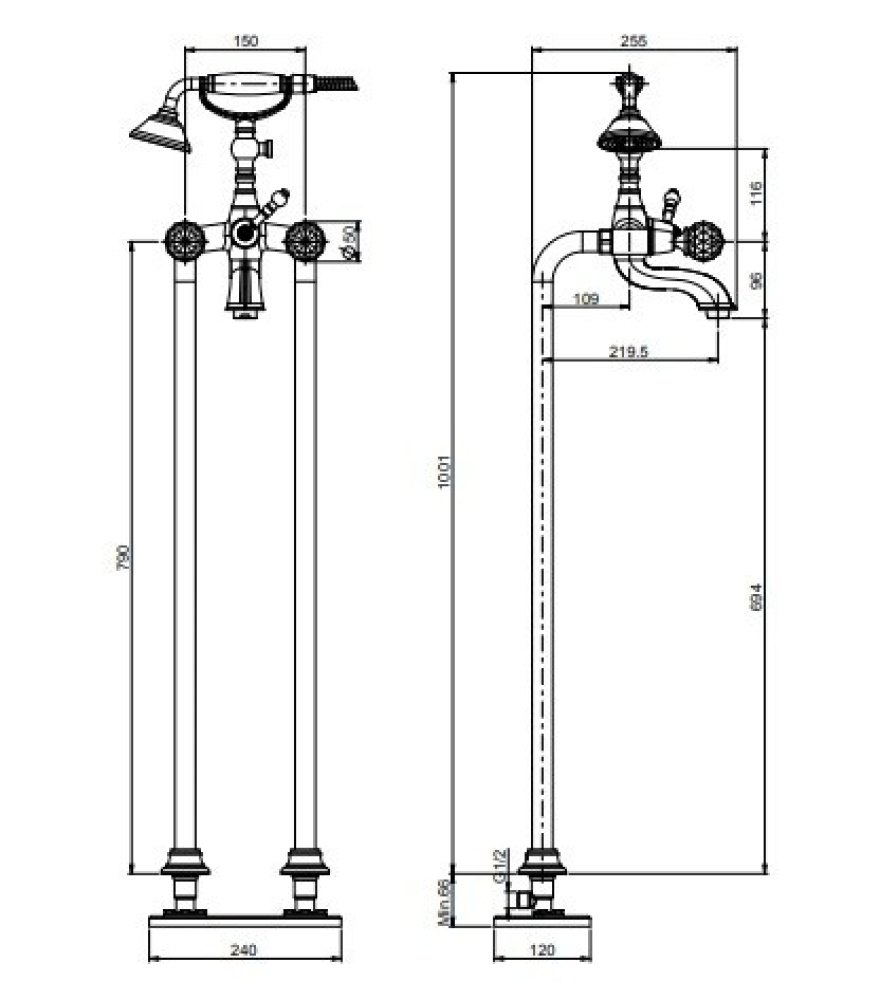 Смеситель для ванны F5084/4CCR FIMA Carlo Frattini Elizabeth Chic