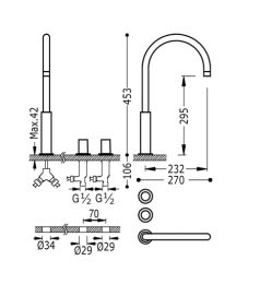 Фото Смеситель для раковины на 3 отверстия Tres Project 06110502BM