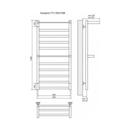 Полотенцесушитель электрический Terminus 4660059921259 Хендрикс плюс П11 500x1086, ТЭН HT-1 300W, ле
