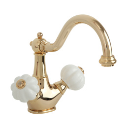 Фото Migliore Olivia 19024 Смеситель для раковины, "click-clack", бел./золото
