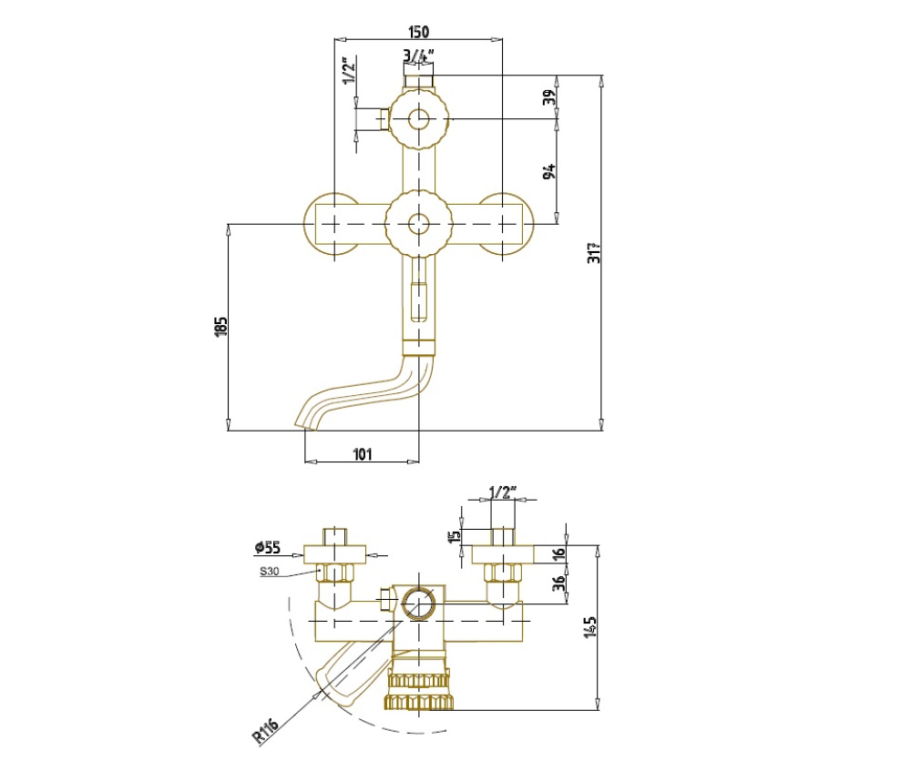 Фото Комплект для ванны и душа Bronze de Luxe Windsor (10120DF) бронза