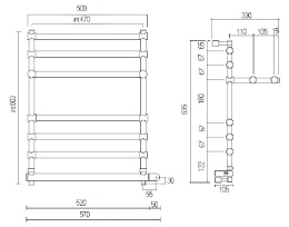 Фото Полотенцесушитель электрический Margaroli Sole 552-6 с полкой BOX 5524706CRPBL, хром
