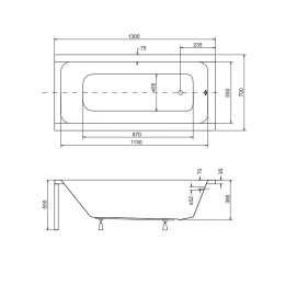 Акриловая ванна 130x70 Besco (WAM-130-MO), прямоугольная