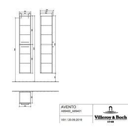 Villeroy Boch Avento A89400PN Шкаф пенал для ванной комнаты, петли слева (Elm Impresso)