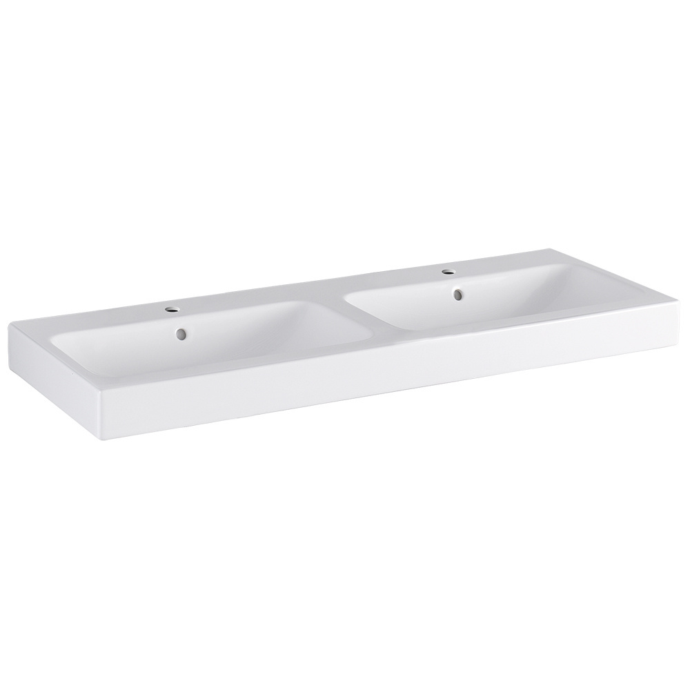 Geberit iCon 124120000 Раковина двойная, переливы и отверстия под смесители по центру чаш, белая