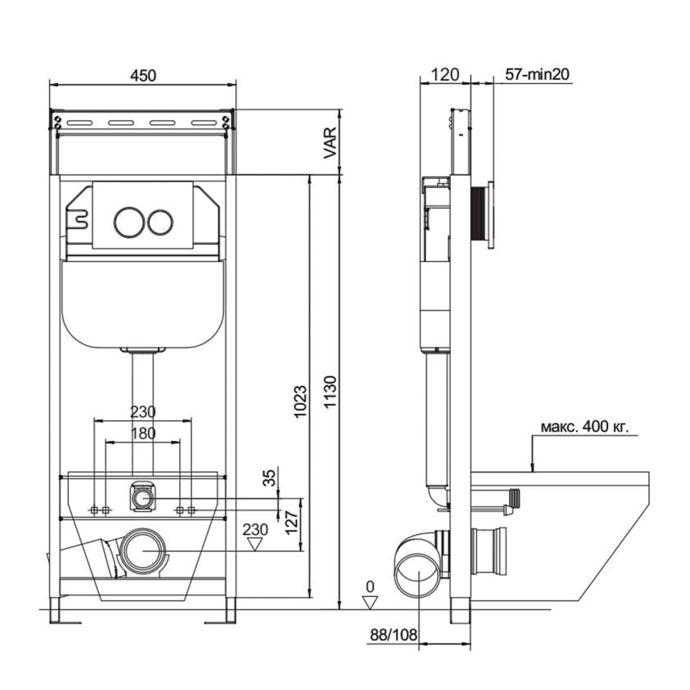 Фото Инсталляция Aquanika Basic ComboFix 10.702.45B.02.19 для подвесного унитаза клавиша(хром), крепёж, ш