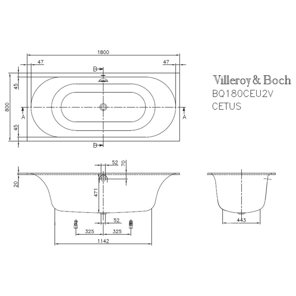 Квариловая ванна 180*80  Villeroy&Boch CETUS (UBQ180CEU2V-01) alpin