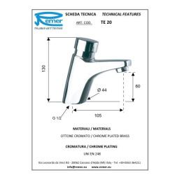 Кран для раковины Remer RR TE 20 с таймером Серия Tempor