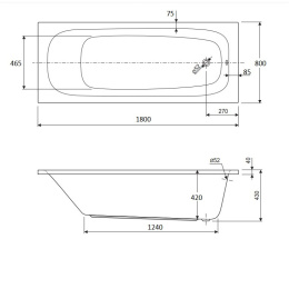 Акриловая ванна 180x80 Cezares (ECO-180-80-41-W37), прямоугольная