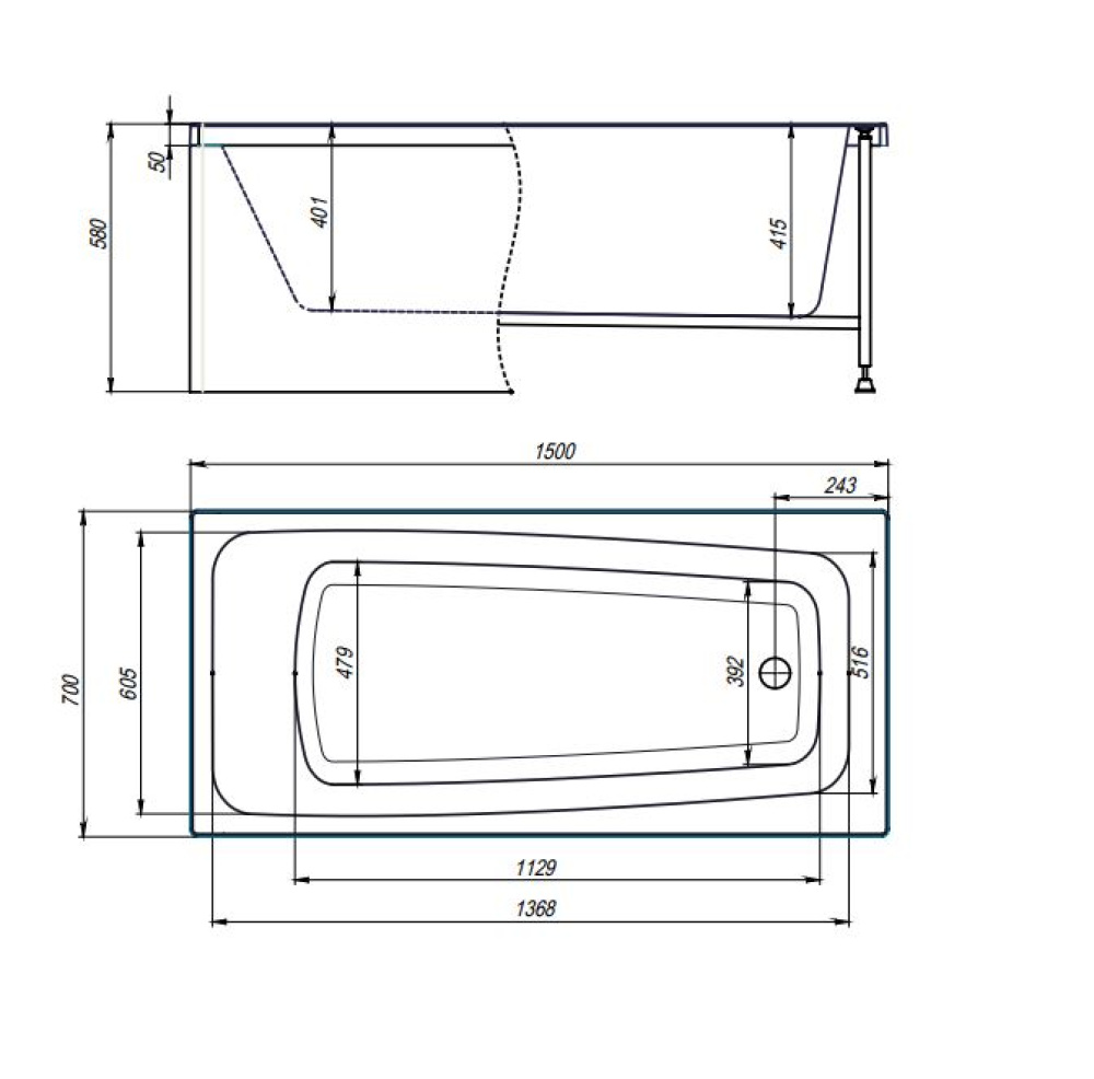 Фото Акриловая ванна Timo Olli 150x70 OLLI1570 без гидромассажа