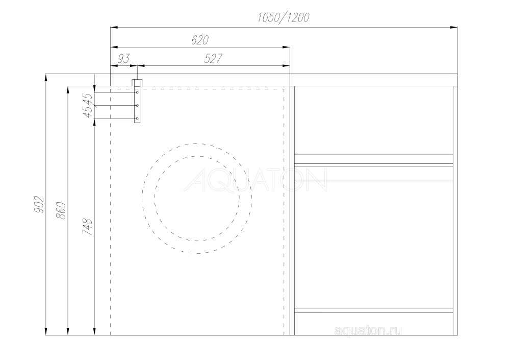 Раковина Aquaton Лондри 1050 белая правая 1A72223KLH010