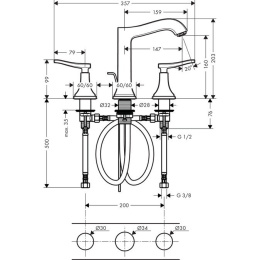 Смеситель для раковины на 3 отверстия 31331000 Hansgrohe Metropol Classic (хром)