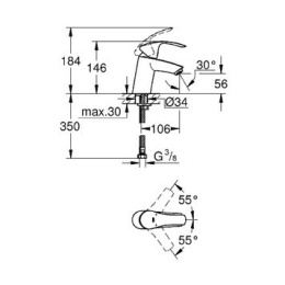 Grohe Eurosmart 124422 Комплект смесителей с душем термостат для ванны, смеситель для раковины, душе