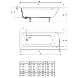 Акриловая ванна 170x70 Ideal Standard  (K865901), прямоугольная