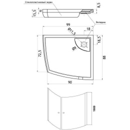 Душевой уголок Aquanet IVA NK1222 100x90 R, прозрачное стекло